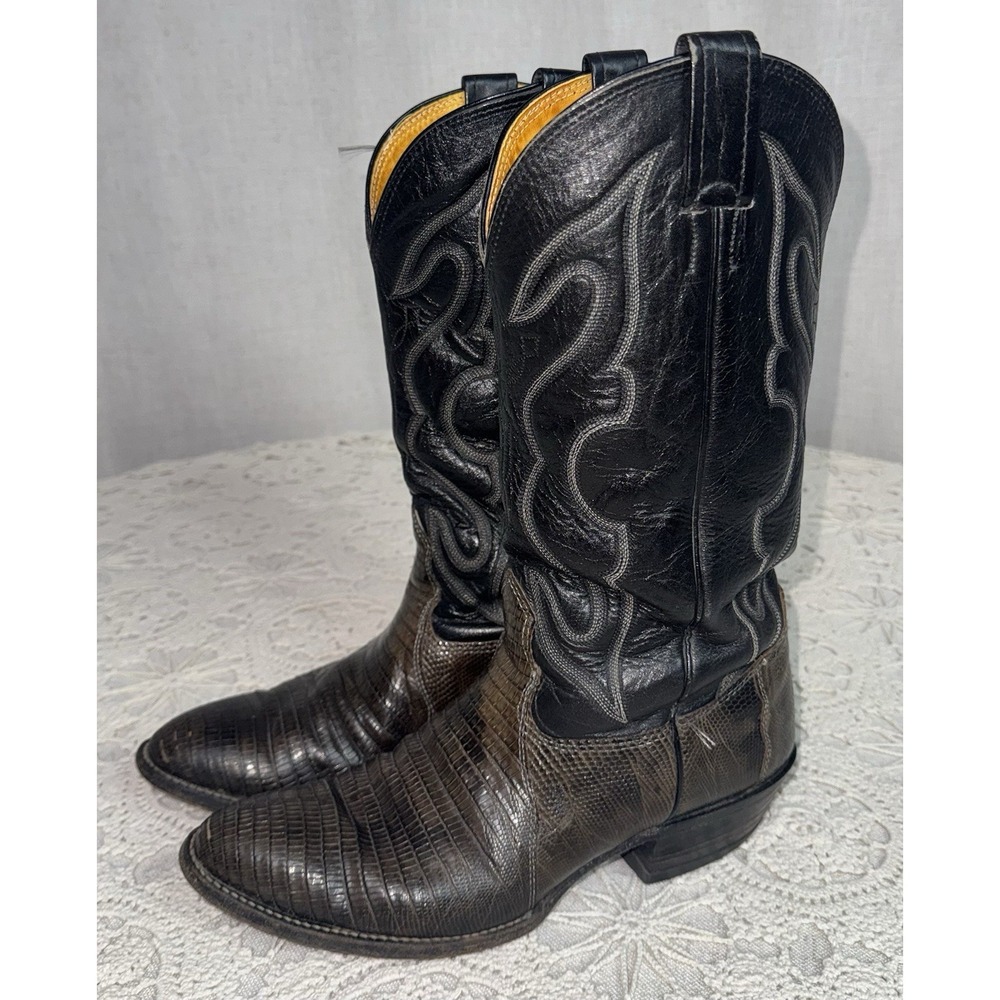 Vintage Nocona Men's 7.5 Teju Lizard Leather Cowboy Boots Western USA